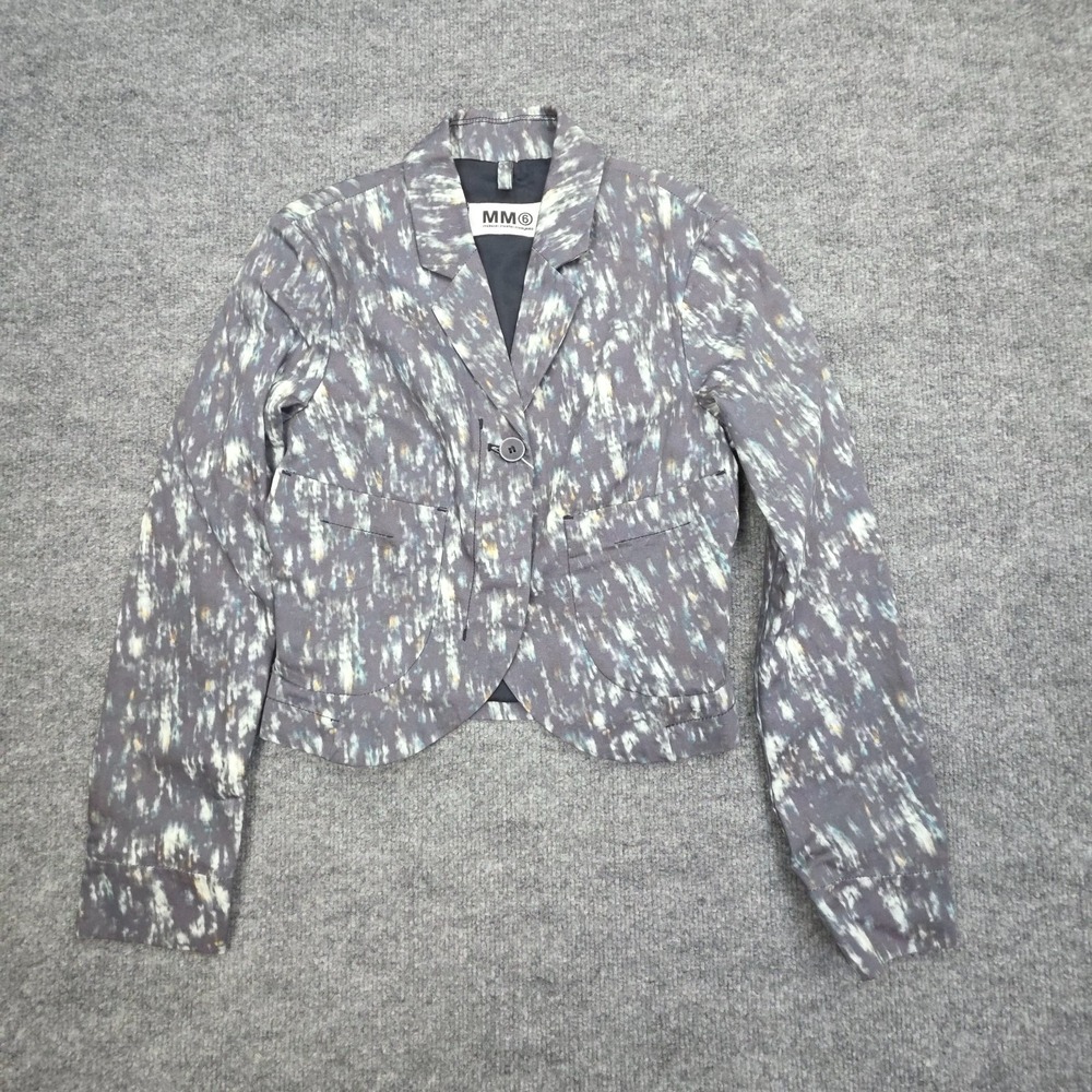 MM6 Maison Martin Margiela Cropped Blazer Jacket Women's 0 (XXS) Abstract Cotton